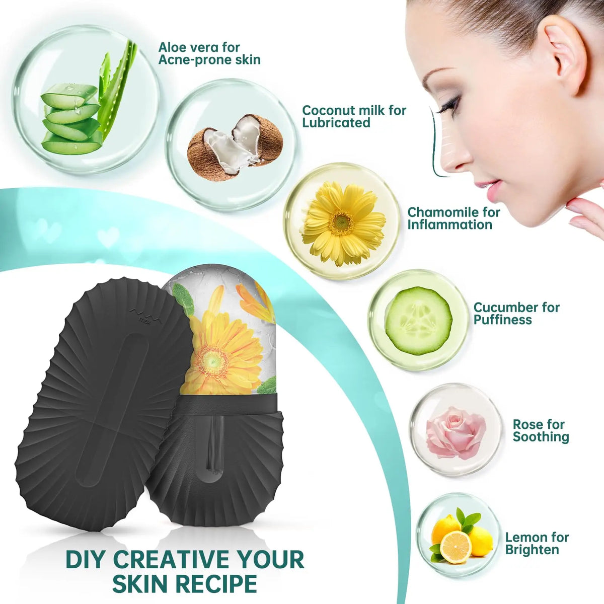 Cool & Sculpt Facial Collection 3 Piece Ice Roller and Gua Sha Set
