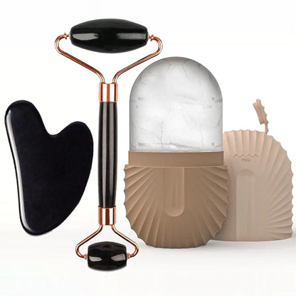 Cool & Sculpt Facial Collection 3 Piece Ice Roller and Gua Sha Set