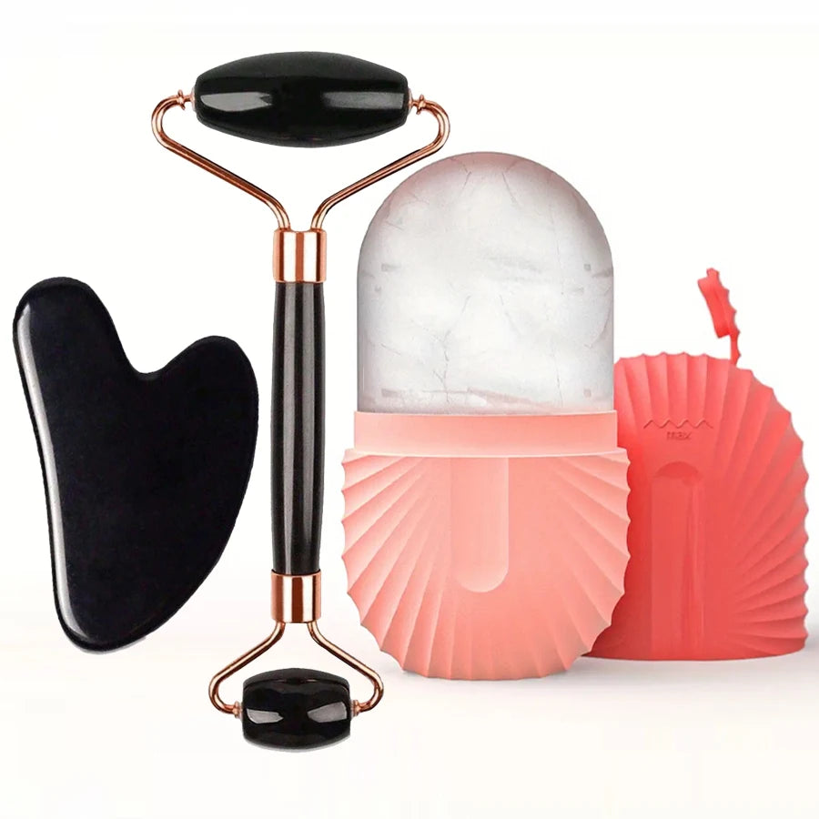 Cool & Sculpt Facial Collection 3 Piece Ice Roller and Gua Sha Set