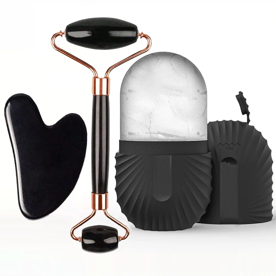 Cool & Sculpt Facial Collection 3 Piece Ice Roller and Gua Sha Set