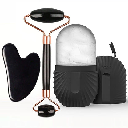 Cool & Sculpt Facial Collection 3 Piece Ice Roller and Gua Sha Set