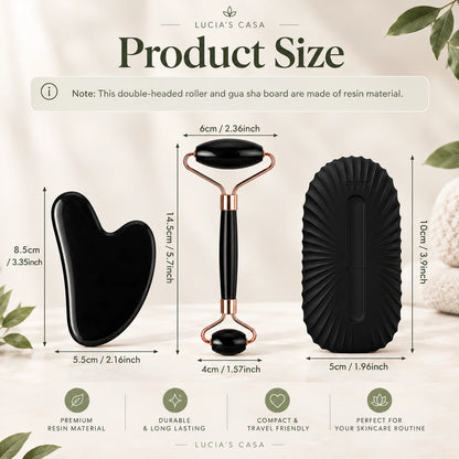 Lucia's Casa – Product size: gua sha 8.5cm, roller 14.5cm, ice roller 10cm (resin)
